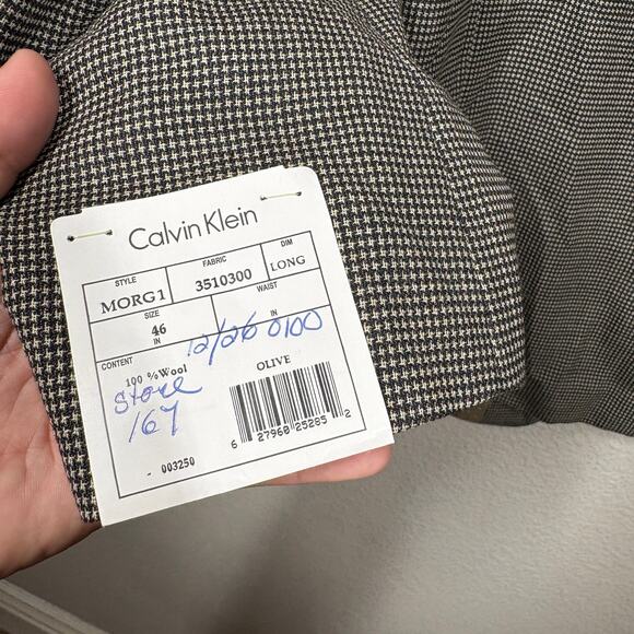 Calvin Klein Mens 46 Long Houndstooth Single Breasted Blazer Jacket Brown Wool - Picture 7 of 11